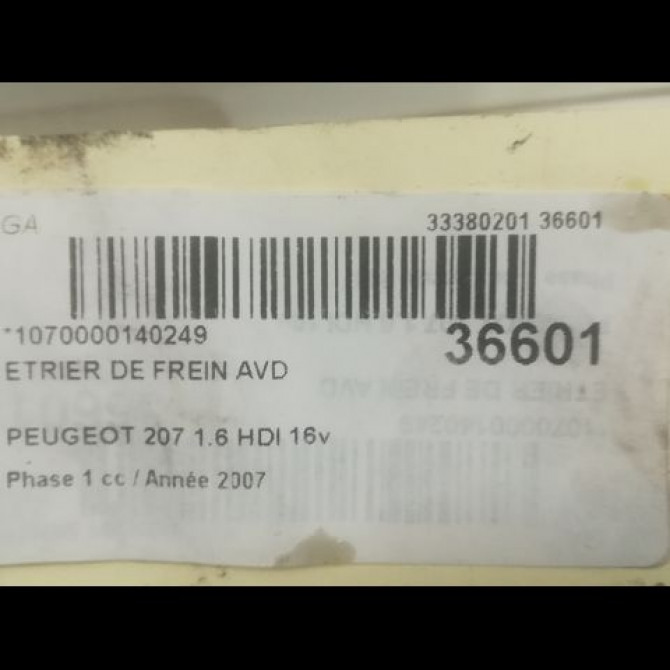 Etrier de frein avant droit occasion PEUGEOT 207 Phase 1 04-2006->06-2013 1.6 HDI 16v 110ch 4400R9 3