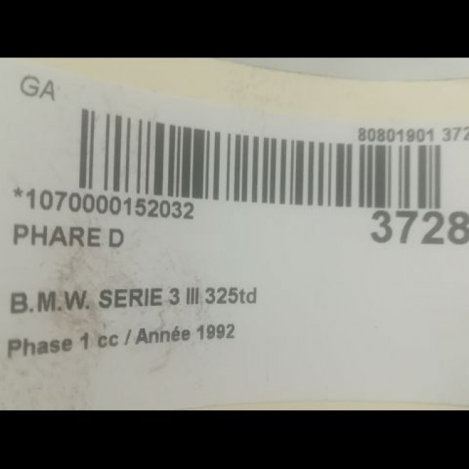 Phare droit occasion B.M.W. SERIE 3 III Phase 1 01-1991->04-1998 325td 3