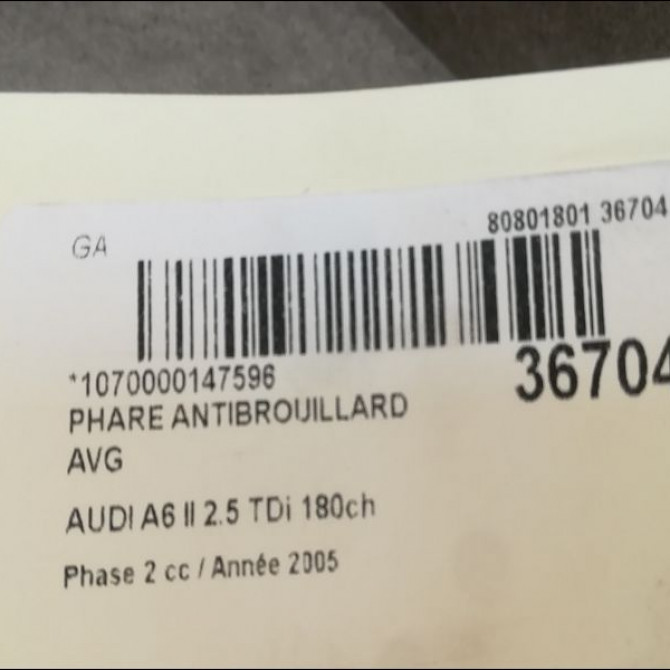 Phare antibrouillard avant gauche occasion AUDI A6 II Phase 2 07-2001->05-2004 2.5 TDi 180ch 3