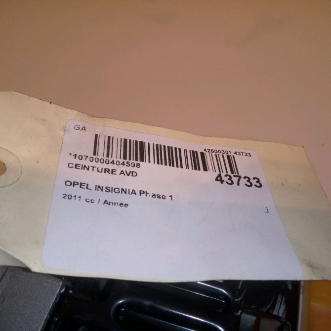 Ceinture avant droite occasion OPEL INSIGNIA Phase 1 01-2009->03-2013 12848367 4