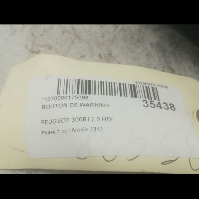 Bouton de warning occasion PEUGEOT 3008 I Phase 1 04-2009->12-2013 2.0 HDI 163ch 3