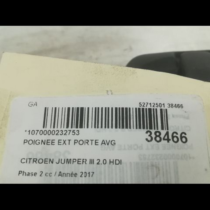 Poignee ext porte avg occasion CITROEN JUMPER III Phase 2 06-2014->... 2.0 HDI 130ch 1611702180 3