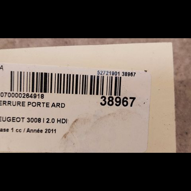 Serrure porte ard occasion PEUGEOT 3008 I Phase 1 04-2009->12-2013 2.0 HDI 150ch 9800623880 3