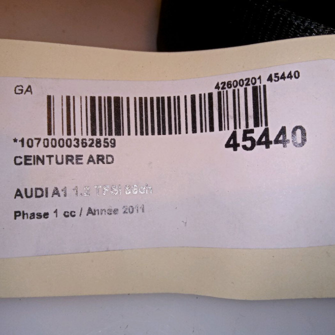 Ceinture arrière droite occasion AUDI A1 Phase 1 06-2010->03-2015 1.2 TFSI 86ch 8X0857805DV04 4