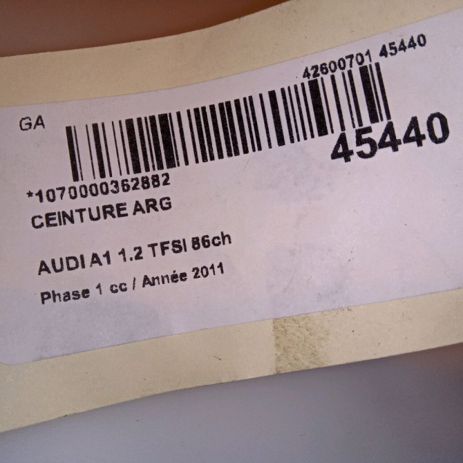 Ceinture arrière gauche occasion AUDI A1 Phase 1 06-2010->03-2015 1.2 TFSI 86ch 8X0857805DV04 4