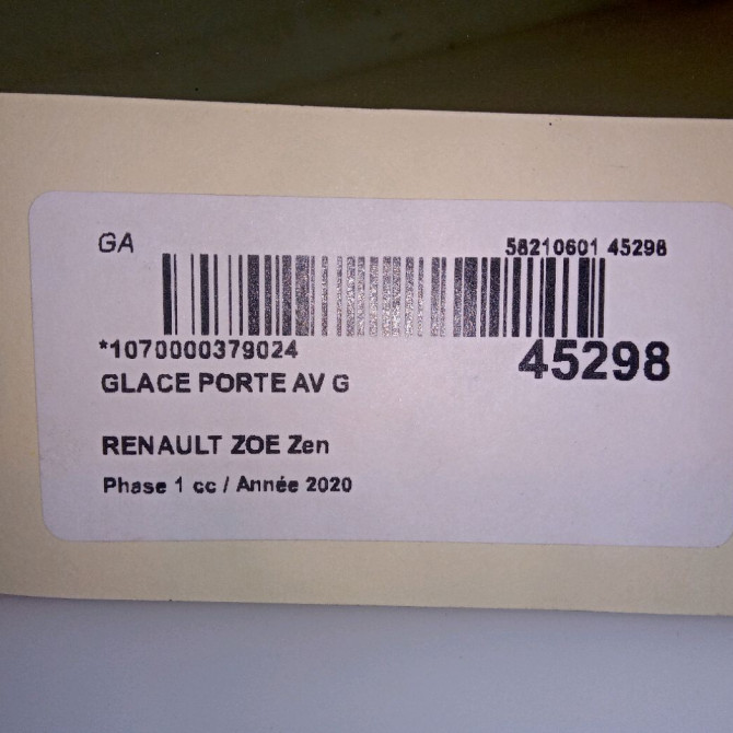 Glace porte av g occasion RENAULT ZOE Phase 1 10-2012->... Zen 2