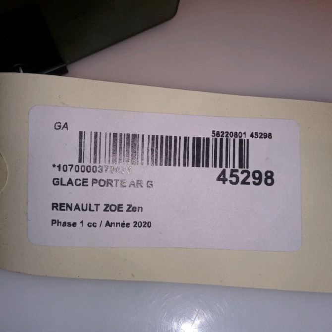 Glace porte ar g occasion RENAULT ZOE Phase 1 10-2012->... Zen 2