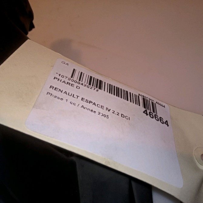 Phare droit occasion RENAULT ESPACE IV Phase 1 09-2002->03-2006 2.2 DCI 7701053980 4