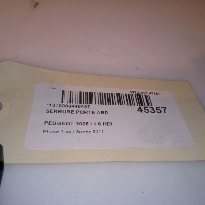 Serrure porte ard occasion PEUGEOT 3008 I Phase 1 04-2009->12-2013 1.6 HDI 112ch 9800623880 4