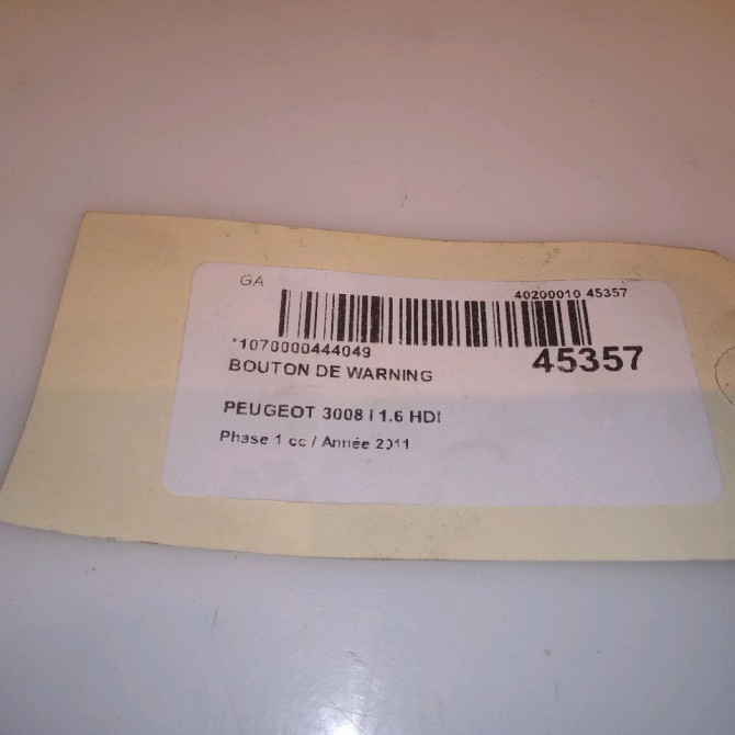 Bouton de warning occasion PEUGEOT 3008 I Phase 1 04-2009->12-2013 1.6 HDI 112ch 4
