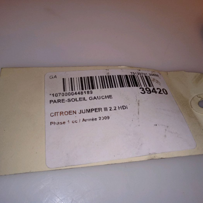 Pare-soleil gauche occasion CITROEN JUMPER III Phase 1 06-2006->... 2.2 HDi 100ch 8143QF 4