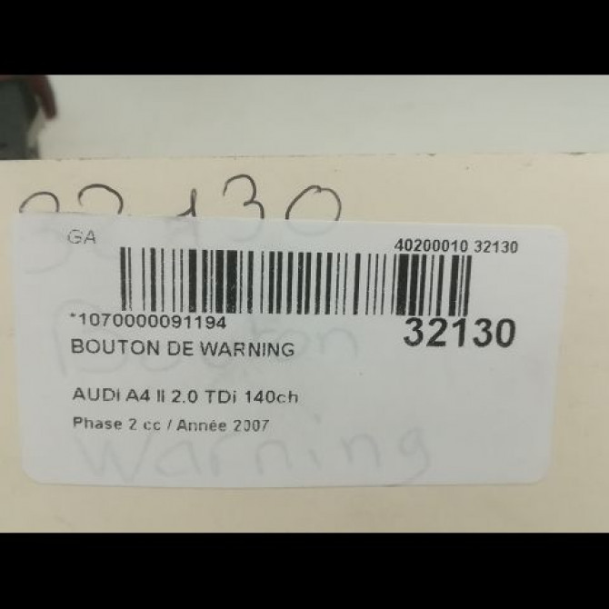 Bouton de warning occasion AUDI A4 II Phase 2 09-2004->04-2008 2.0 TDi 140ch 8E09415095PR 3