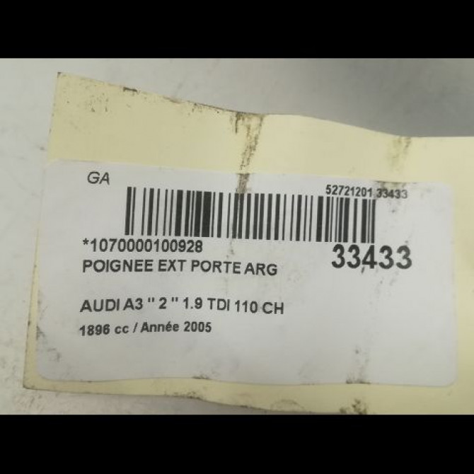 Poignee ext porte arg occasion AUDI A3 II Phase 1 06-2003->06-2008 1.9 TDi 8E0839207 3