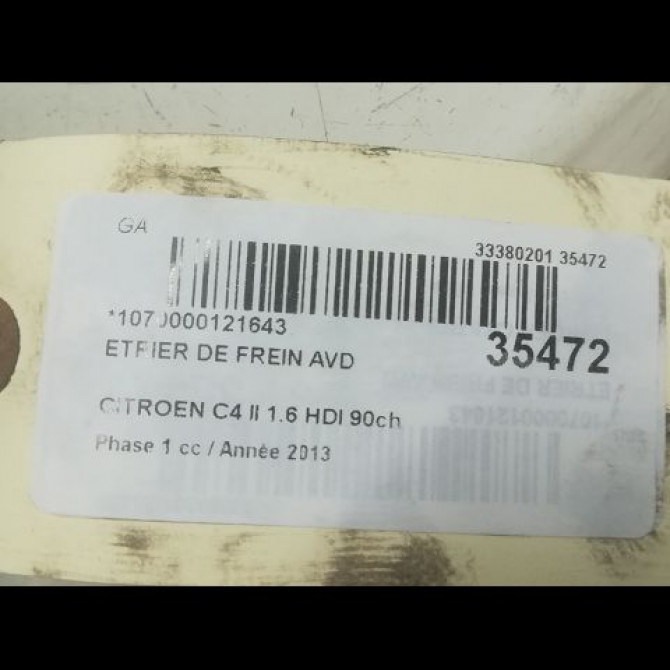 Etrier de frein avant droit occasion CITROEN C4 II Phase 1 10-2010->01-2015 1.6 HDI 90ch 4401S3 3