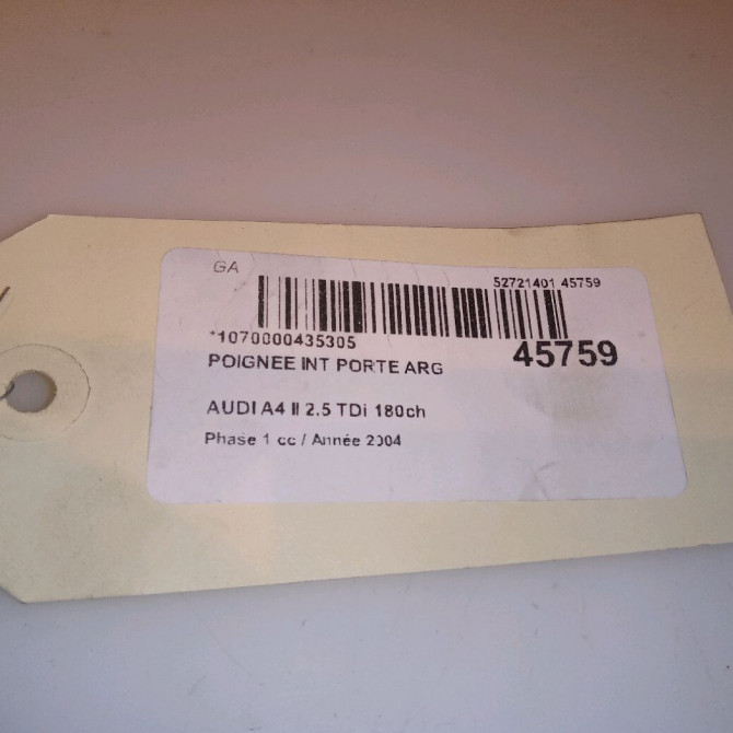 Poignee int porte arg occasion AUDI A4 II Phase 1 01-2001->11-2004 2.5 TDi 180ch 8E0839019C7PE 4