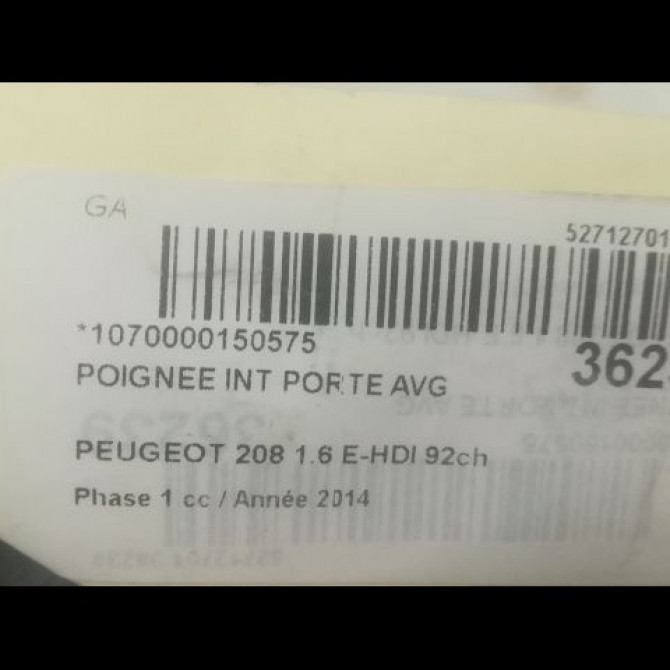 Poignee int porte avg occasion PEUGEOT 208 208 Phase 1 2012-03-01->2015-09-30 1.6 E-HDI 92ch 9143T8 3