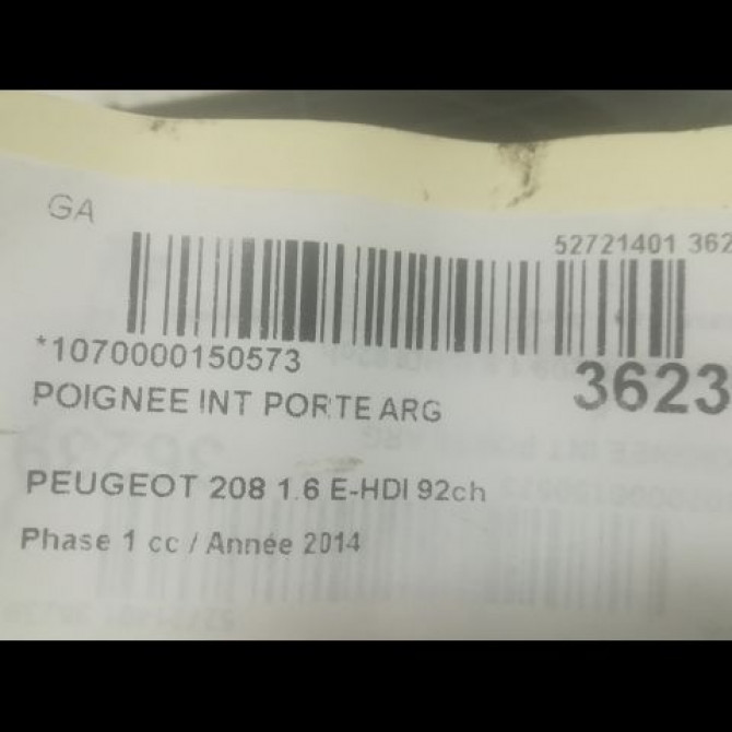 Poignee int porte arg occasion PEUGEOT 208 208 Phase 1 2012-03-01->2015-09-30 1.6 E-HDI 92ch 9143T8 3
