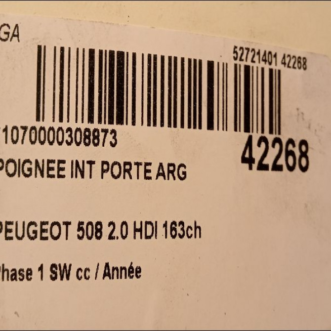 Poignee int porte arg occasion PEUGEOT 508 Phase 1 04-1995->04-1999 2.0 HDI 163ch 9143T8 2