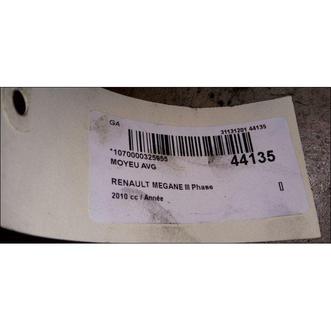 Moyeu avg occasion RENAULT MEGANE III Phase 1 11-2008->01-2012 402020010R 3