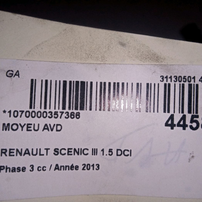 Moyeu avd occasion RENAULT SCENIC III Phase 3 04-2013->... 1.5 DCI 110ch 402020010R 3
