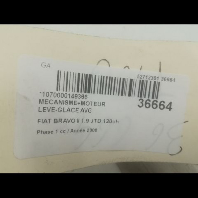 Mecanisme+moteur leve-glace avg occasion FIAT BRAVO II BRAVO II Phase 1 2007-03-01->2011-12-31 1.9 JTD 120ch 3