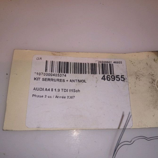 Kit serrures + antivol occasion AUDI A4 II Phase 2 09-2004->04-2008 1.9 TDI 115ch 8E0898375AA 4