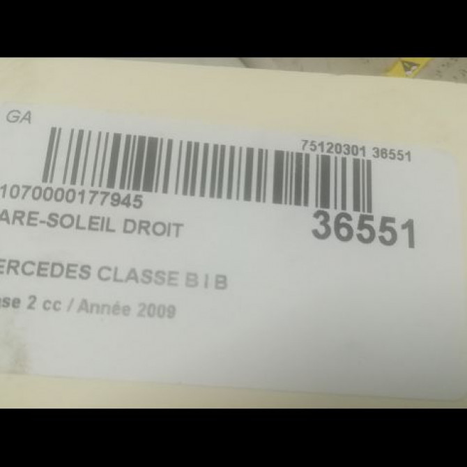 Pare-soleil droit occasion MERCEDES CLASSE B I Phase 2 04-2008->09-2011 B 200 CDI 16981004107H48 3