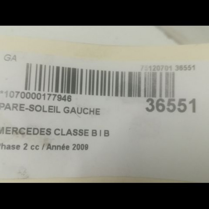 Pare-soleil gauche occasion MERCEDES CLASSE B I Phase 2 04-2008->09-2011 B 200 CDI 16981003107H48 3