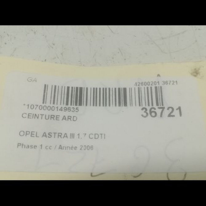 Ceinture arrière droite occasion OPEL ASTRA III ASTRA III Phase 1 2004-04-01->2006-12-31 1.7 CDTI 100ch 13242322 4
