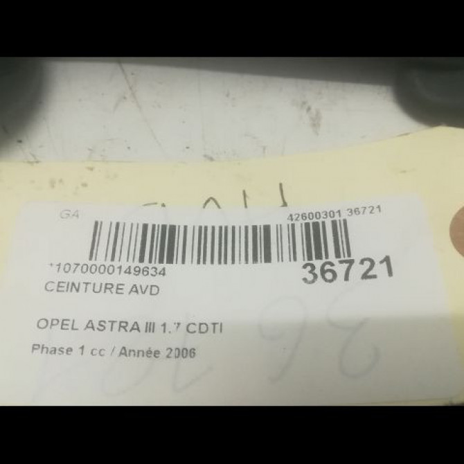 Ceinture avant droite occasion OPEL ASTRA III ASTRA III Phase 1 2004-04-01->2006-12-31 1.7 CDTI 100ch 13242306 4