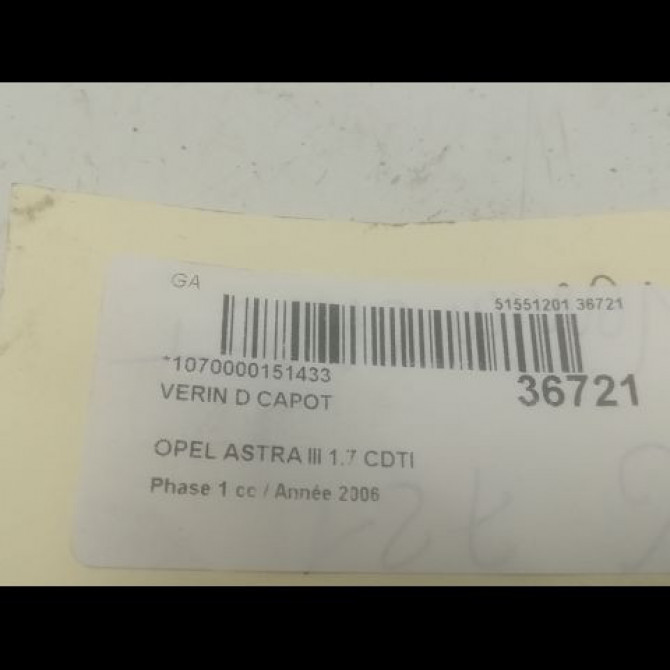 Verin d capot occasion OPEL ASTRA III ASTRA III Phase 1 2004-04-01->2006-12-31 1.7 CDTI 100ch 2