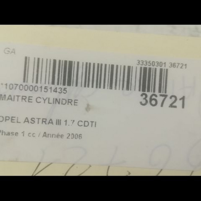 Maitre cylindre occasion OPEL ASTRA III ASTRA III Phase 1 2004-04-01->2006-12-31 1.7 CDTI 100ch 93179177 3