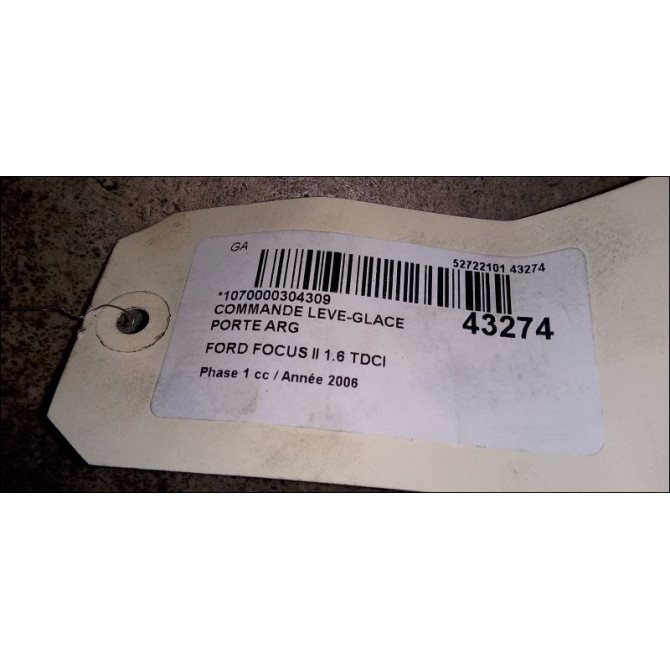 Commande leve-glace porte arrière gauche occasion FORD FOCUS II Phase 1 09-2004->12-2007 1.6 TDCI 110ch 3