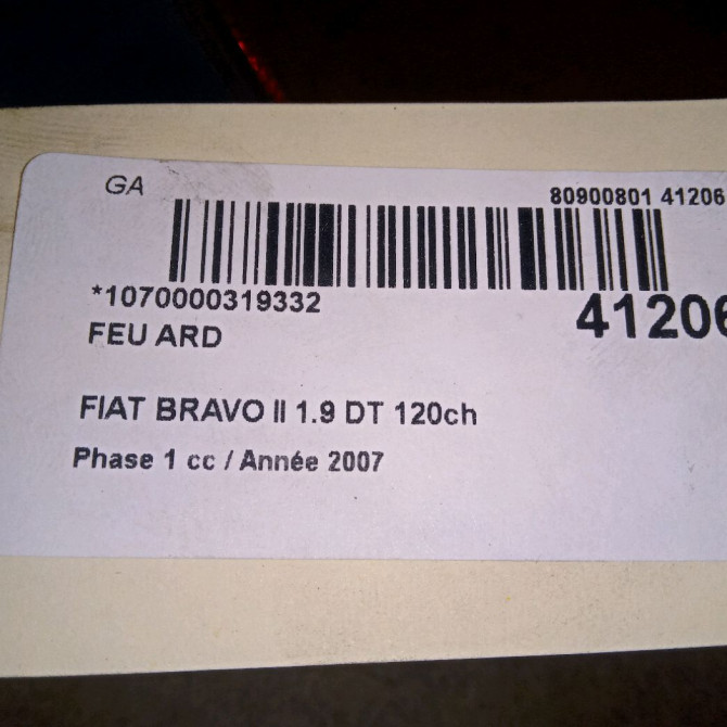 Feu arrière droit occasion FIAT BRAVO II BRAVO II Phase 1 2007-03-01->2011-12-31 1.9 DT 120ch 51934334 3