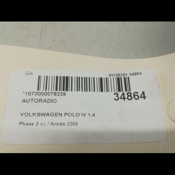 Autoradio occasion VOLKSWAGEN POLO IV Phase 2 05-2005->09-2009 1.4 TDI 70ch 3