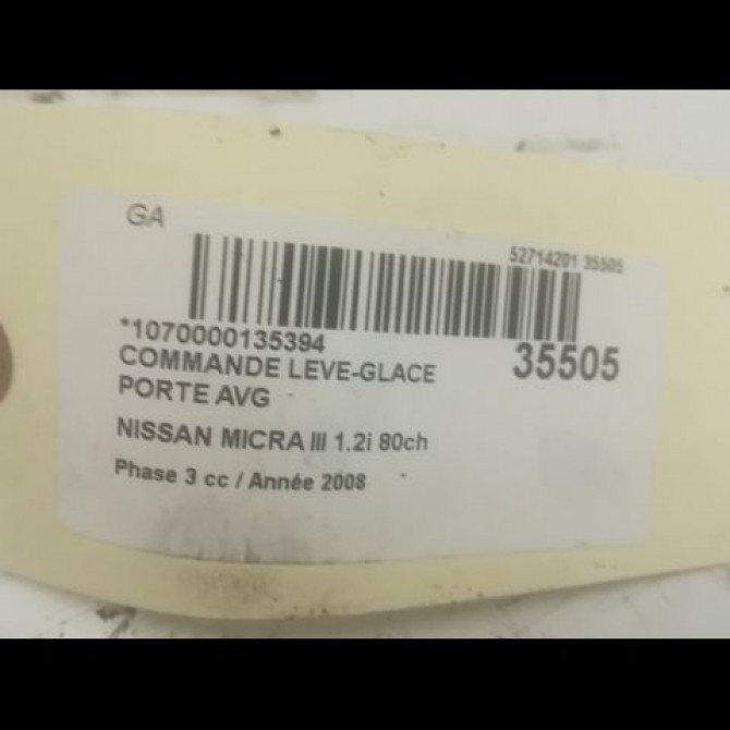 Commande lève-glace porte avant gauche occasion NISSAN MICRA III Phase 3 11-2007->11-2010 1.2i 80ch 25401AX600 3