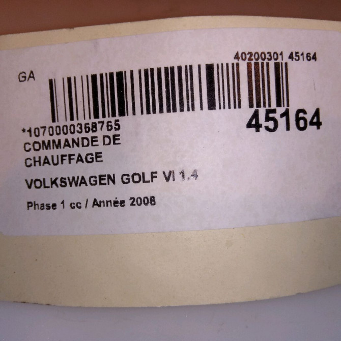 Commande de chauffage occasion VOLKSWAGEN GOLF VI Phase 1 10-2008->04-2013 1.4 TSI 16v 122ch 4