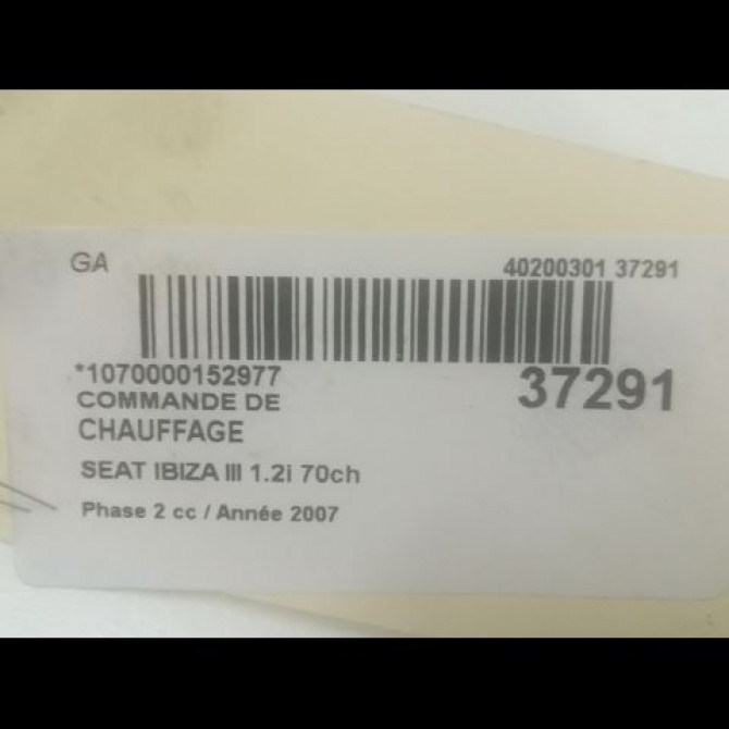 Commande de chauffage occasion SEAT IBIZA III Phase 2 03-2006->06-2009 1.2i 70ch 3