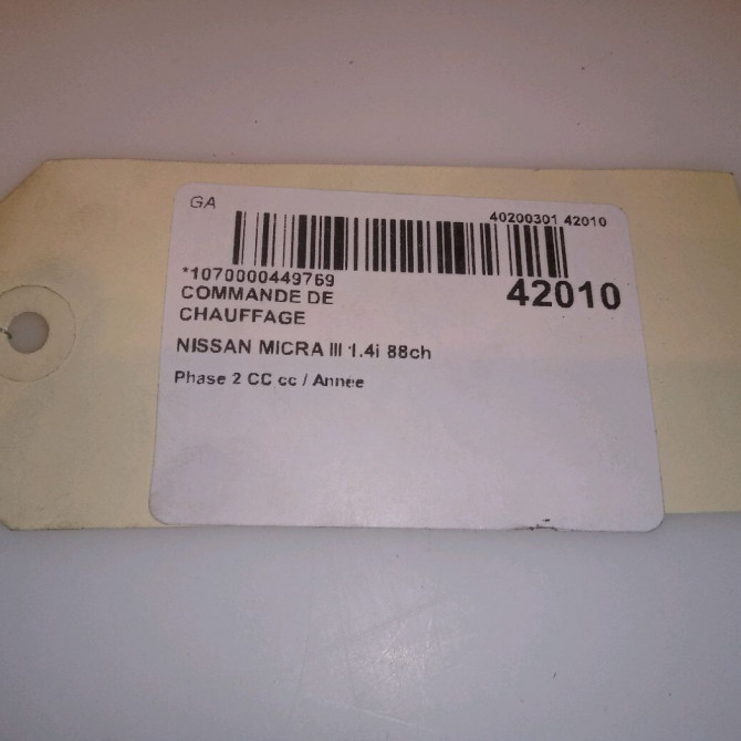 Commande de chauffage occasion NISSAN MICRA III Phase 1 04-1995->04-1999 1.4i 88ch 27515BC73B 5