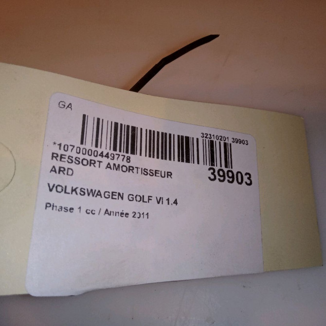 Ressort amortisseur ard occasion VOLKSWAGEN GOLF VI Phase 1 10-2008->04-2013 1.4 TSI 16v 122ch 1K0511115GA 4