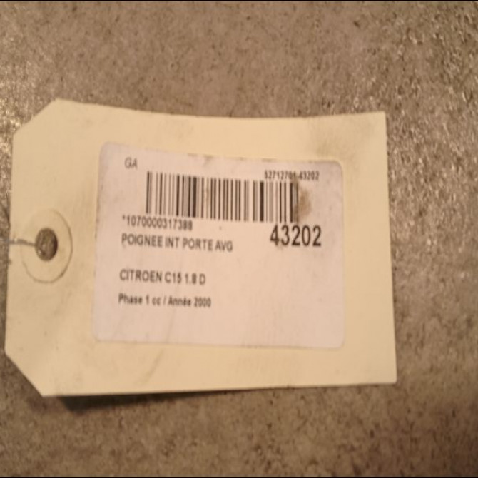 Poignee int porte avg occasion CITROEN C15 Phase 1 07-1987->06-1996 1.8 D 95505200ZJ 2