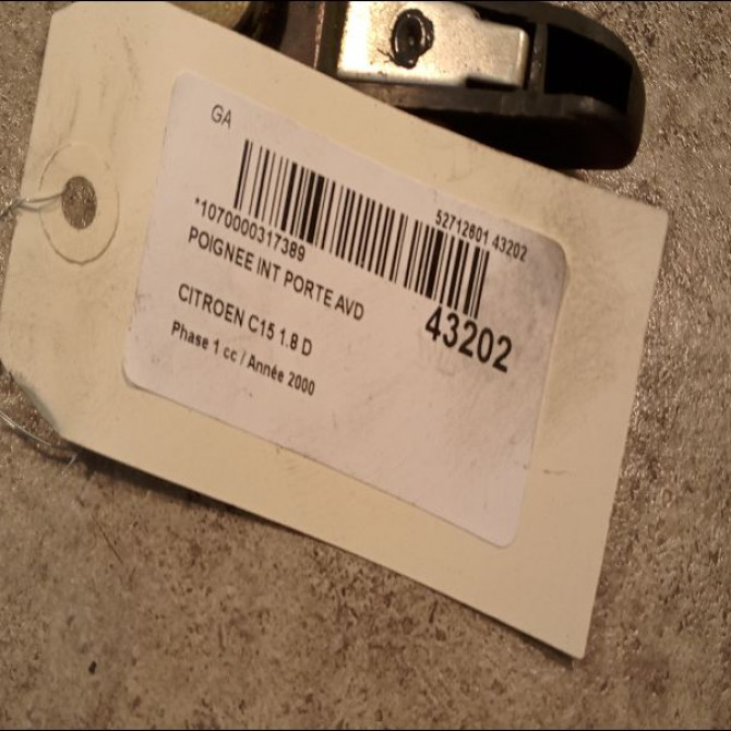 Poignee int porte avd occasion CITROEN C15 Phase 1 07-1987->06-1996 1.8 D 95505200ZJ 2