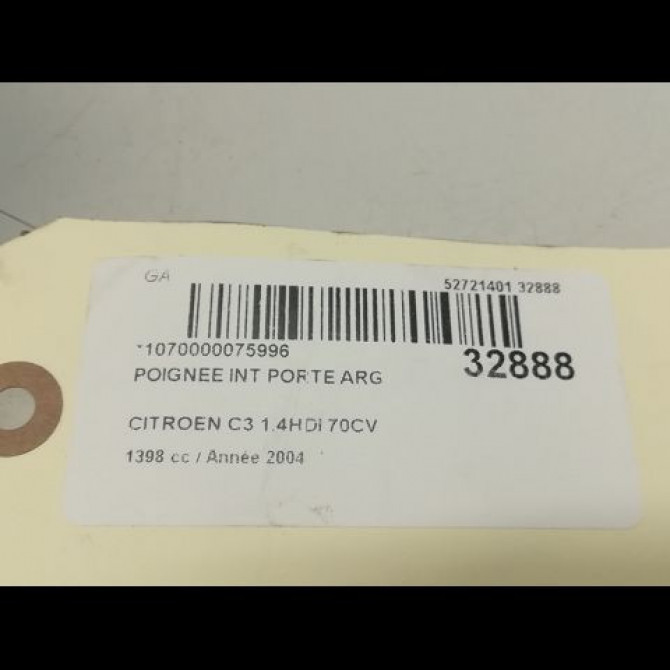 Poignee int porte arg occasion CITROEN C3 I Phase 1 04-2002->10-2005 1.4 HDi 9143K4 3