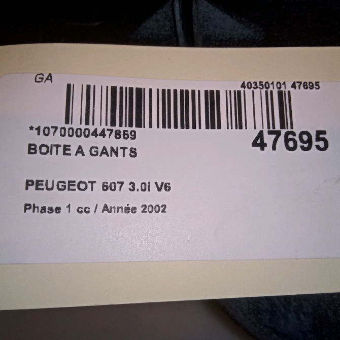 Boite à gants occasion PEUGEOT 607 Phase 1 11-1999->09-2004 3.0i V6 3