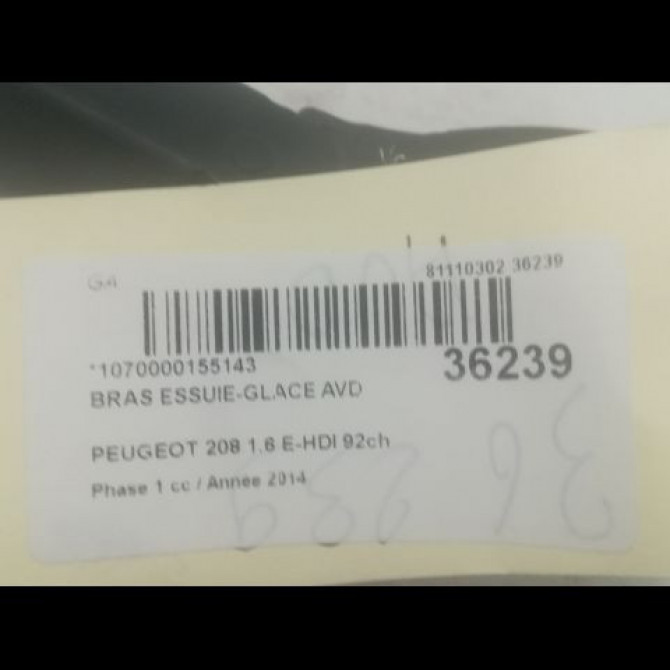 Bras essuie-glace avant droit occasion PEUGEOT 208 208 Phase 1 2012-03-01->2015-09-30 1.6 E-HDI 92ch 1608393180 2