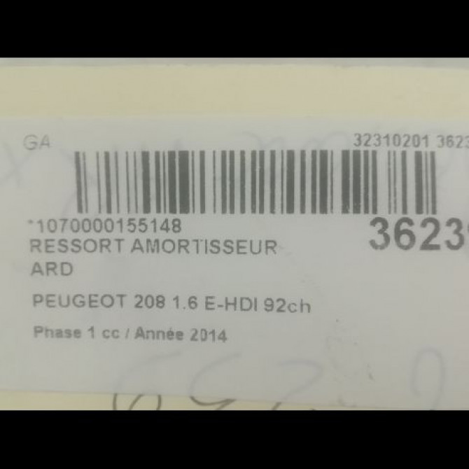 Ressort amortisseur ard occasion PEUGEOT 208 208 Phase 1 2012-03-01->2015-09-30 1.6 E-HDI 92ch 9673405880 2