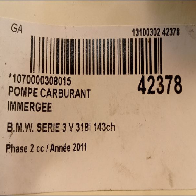 Pompe à carburant immergée occasion B.M.W. SERIE 3 V Phase 2 09-2008->12-2011 318i 143ch 3