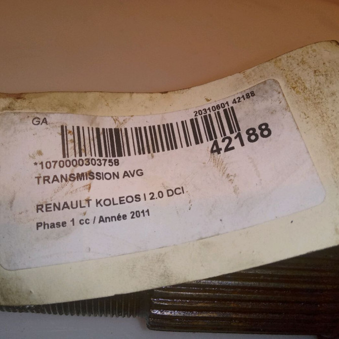 Transmission avant gauche occasion RENAULT KOLEOS I Phase 1 06-2008->12-2011 2.0 DCI 16v 150ch 39101JY04B 6