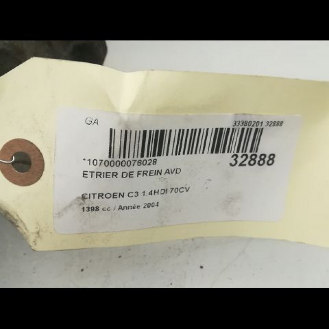 Etrier de frein avant droit occasion CITROEN C3 I Phase 1 04-2002->10-2005 1.4 HDi 1607377580 3