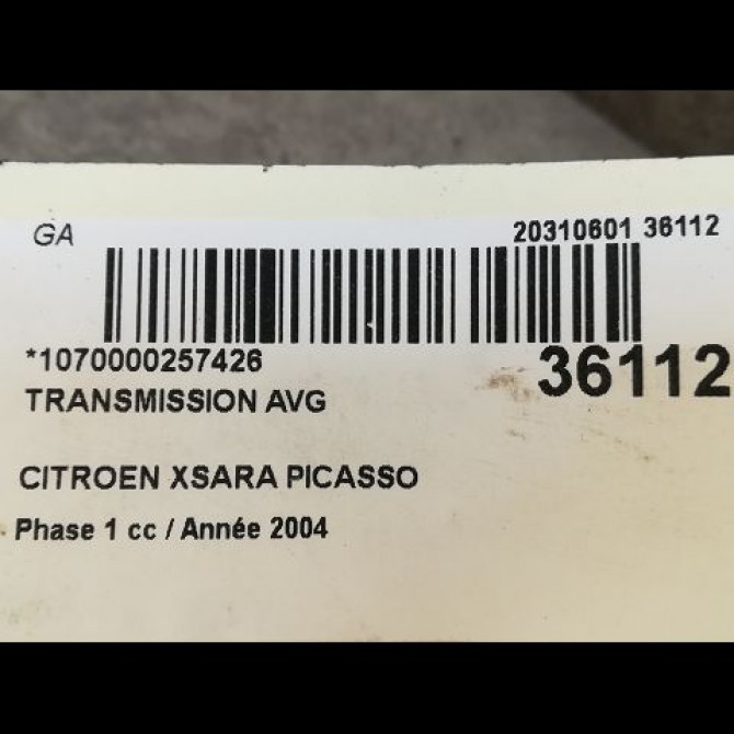 Transmission avant gauche occasion CITROEN XSARA PICASSO Phase 1 12-1999->02-2004 1.8i 16v 3272LP 4